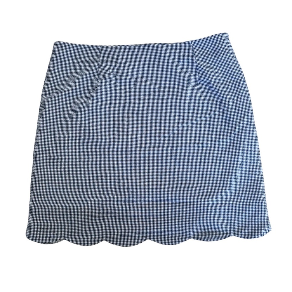 Blue Gingham 100% Cotton Scallop Mini Skirt Medium Coastal Summer